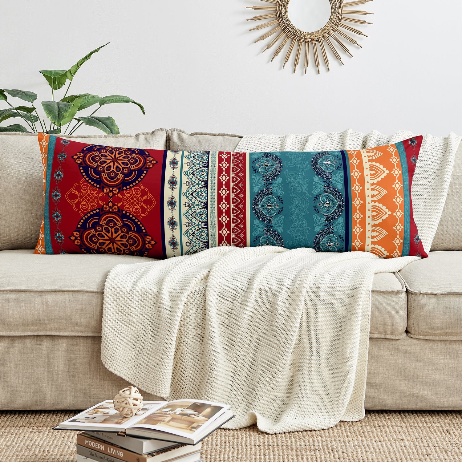 Red Boho Collection Full Length Body Pillow Cover