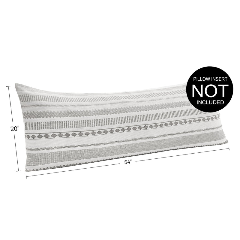 Grey Boho Tribal Jacquard Collection Horizontal Stripes Full Length Body Pillow Cover