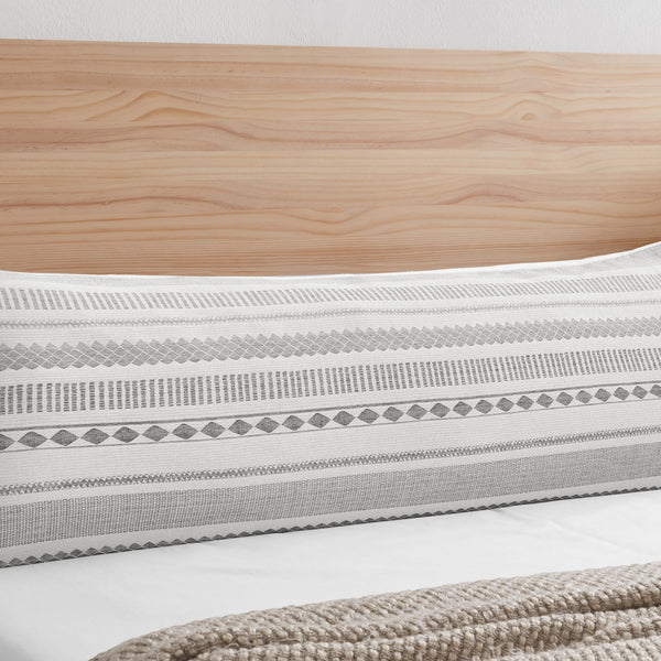 Grey Boho Tribal Jacquard Collection Horizontal Stripes Full Length Body Pillow Cover