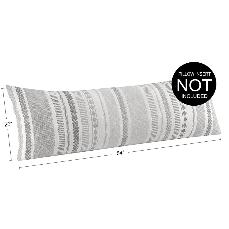 Grey Boho Tribal Jacquard Collection Vertical Stripes Full Length Body Pillow Cover