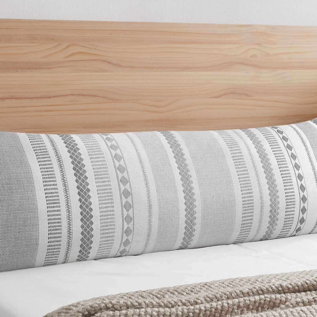 Grey Boho Tribal Jacquard Collection Vertical Stripes Full Length Body Pillow Cover