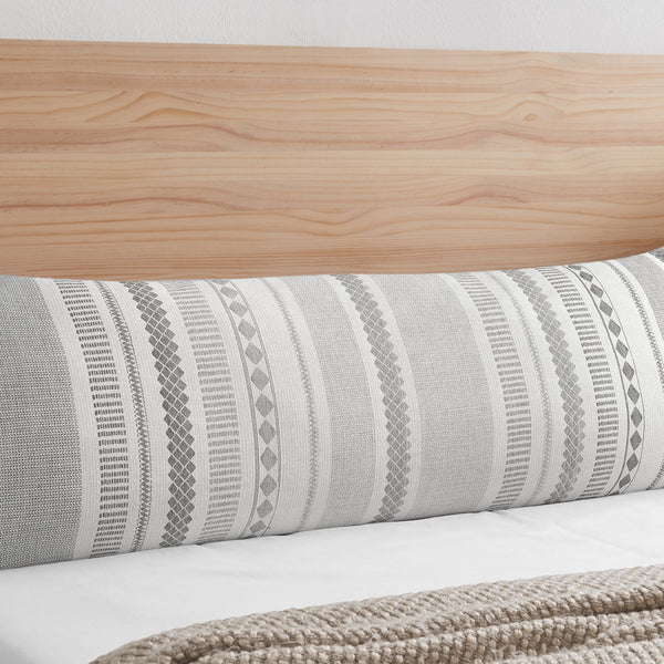 Grey Boho Tribal Jacquard Collection Vertical Stripes Full Length Body Pillow Cover