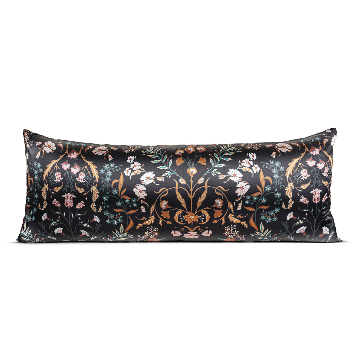 Boho Floral Wildflower Black and Orange Collection Satin Full Length Body Pillow Cover