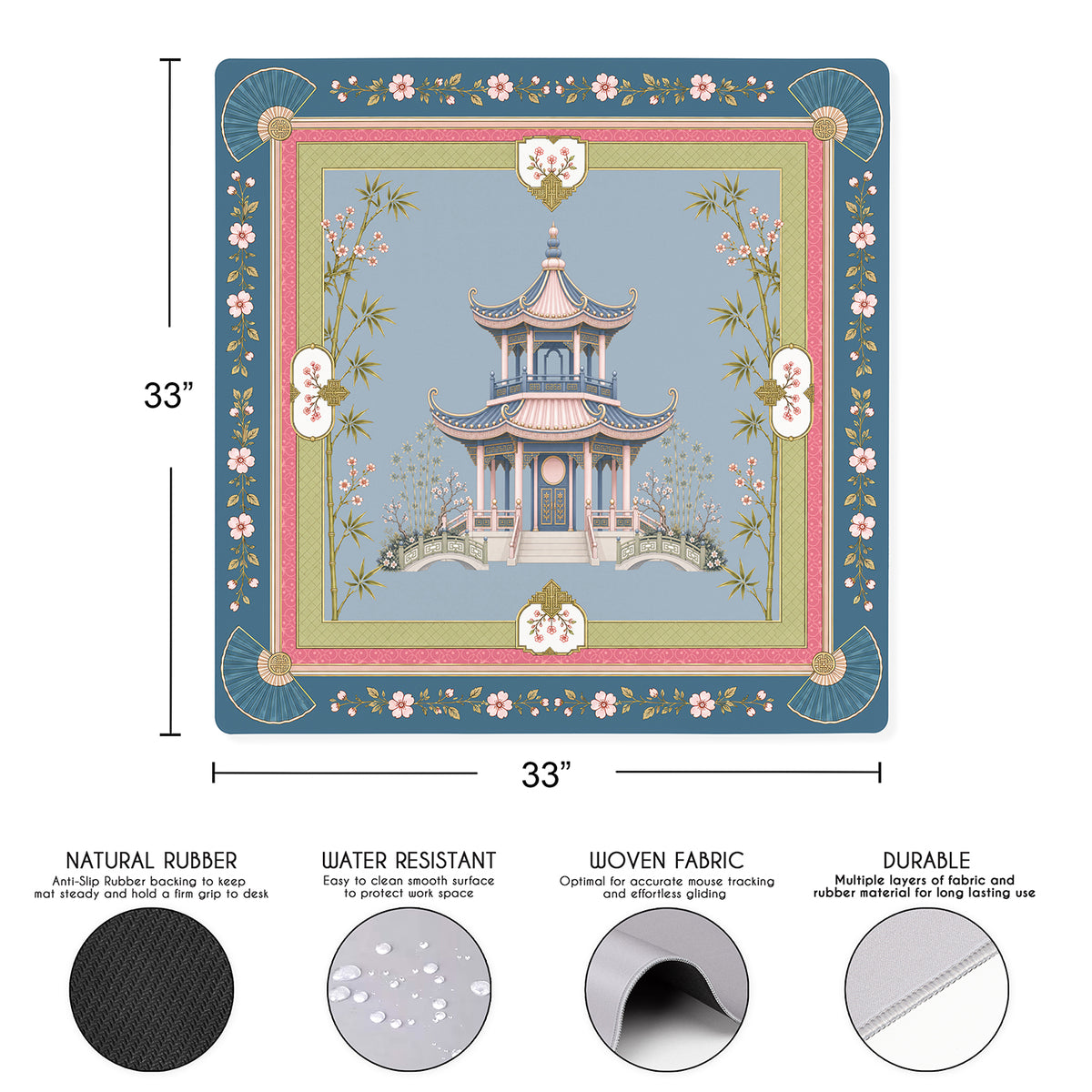 Pink Pagoda Collection Mahjong Mat for Table - Shipped Rolled