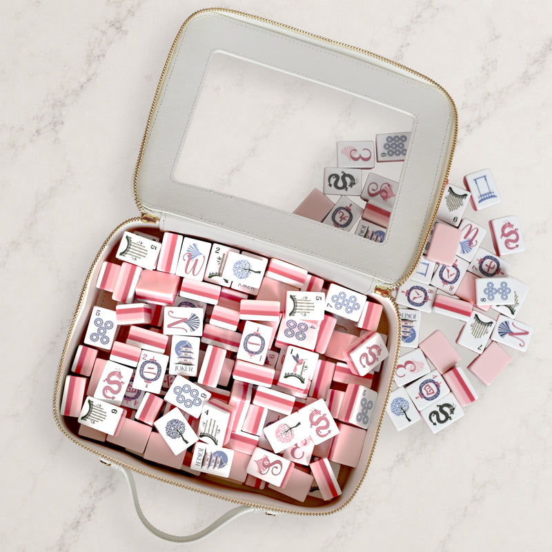 Pink Pagoda Collection American Mahjong Tile Set (160pc) 1.24in. Layered Acrylic with Travel Bag