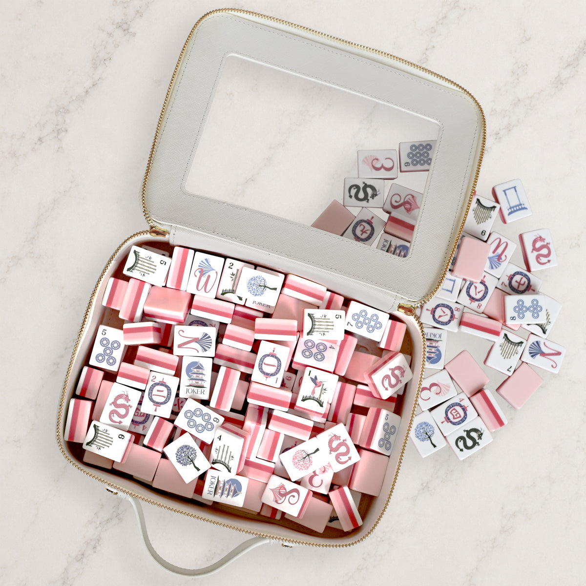 Pink Pagoda Collection American Mahjong Tile Set (160pc) 1.24in. Layered Acrylic with Travel Bag