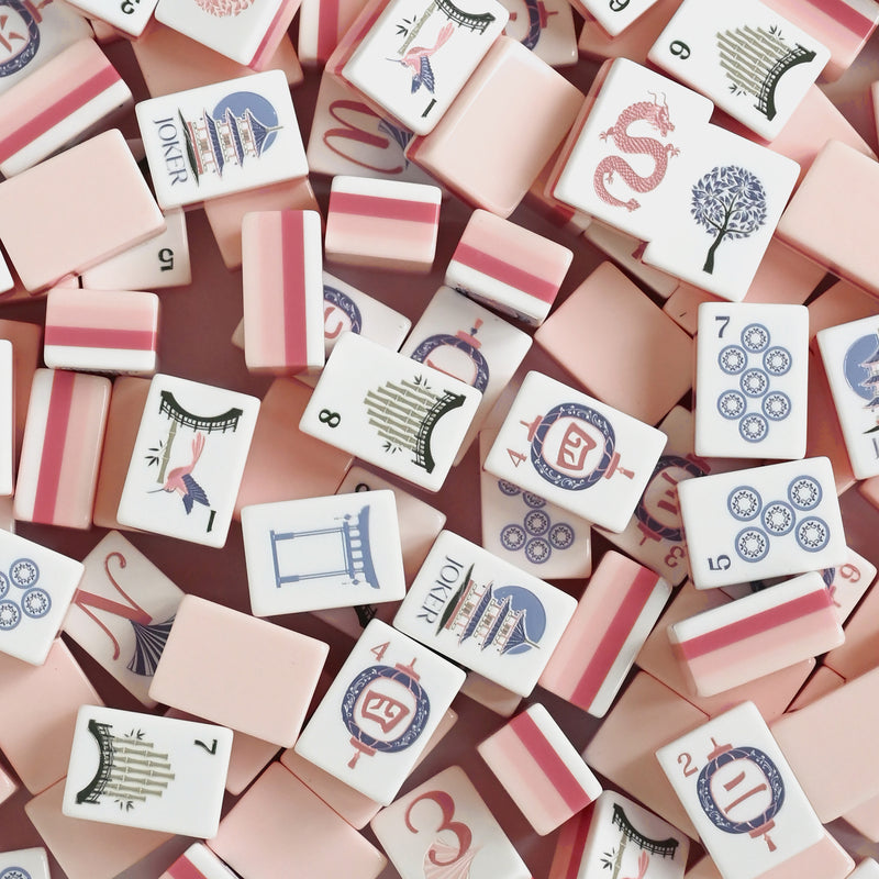 Pink Pagoda Collection American Mahjong Tile Set (160pc) 1.24in. Layered Acrylic with Travel Bag