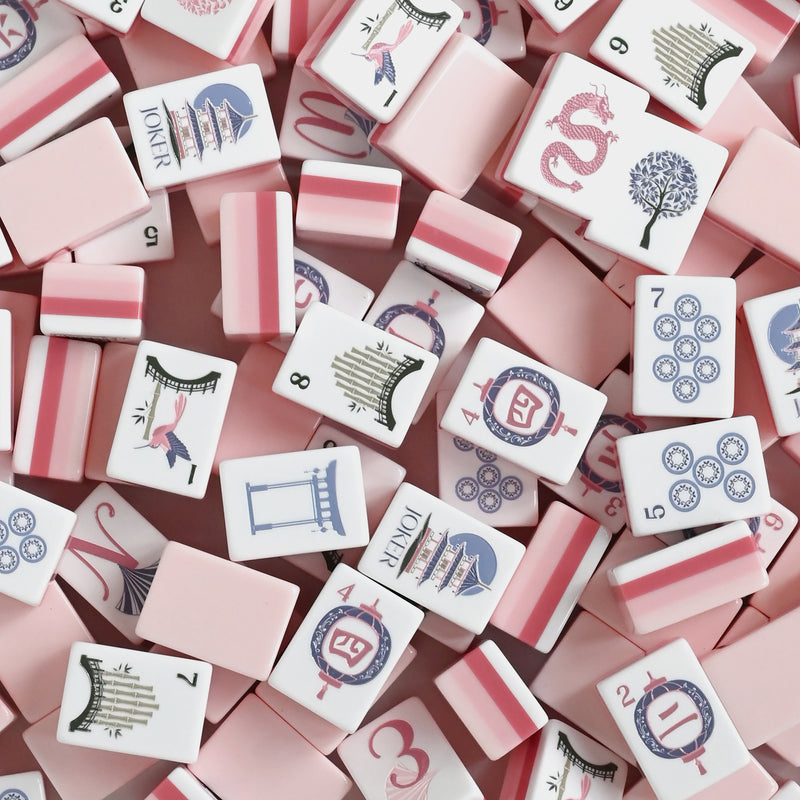 Pink Pagoda Collection American Mahjong Tile Set (160pc) 1.24in. Layered Acrylic with Travel Bag