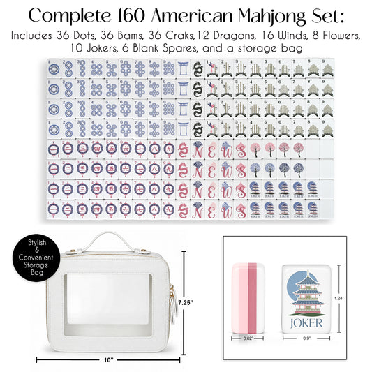 Pink Pagoda Collection American Mahjong Tile Set (160pc) 1.24in. Layered Acrylic with Travel Bag