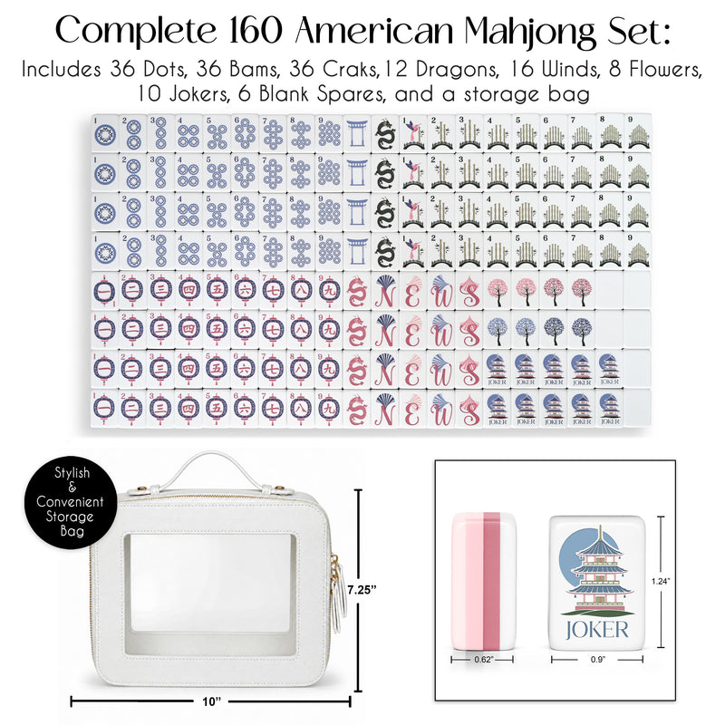 Pink Pagoda Collection American Mahjong Tile Set (160pc) 1.24in. Layered Acrylic with Travel Bag