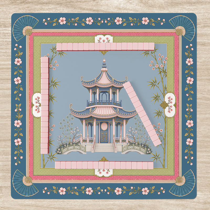 Pink Pagoda Collection Mahjong Mat for Table - Shipped Rolled