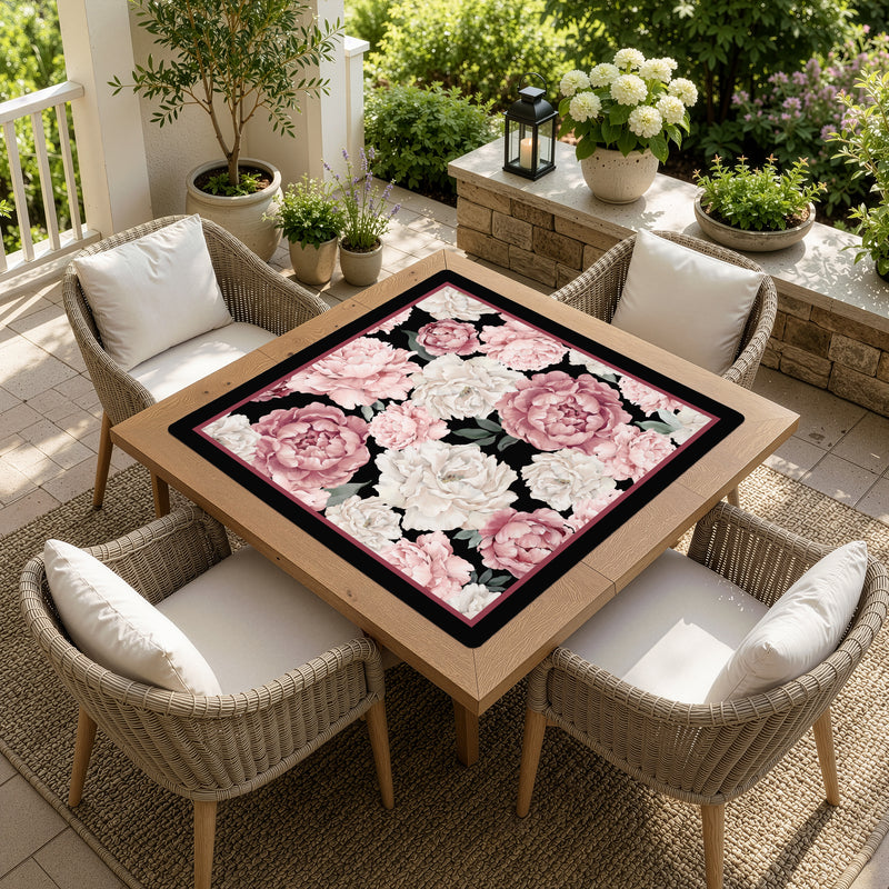 Peony Floral Garden Black and Pink Collection Mahjong Mat for Table - Shipped Rolled