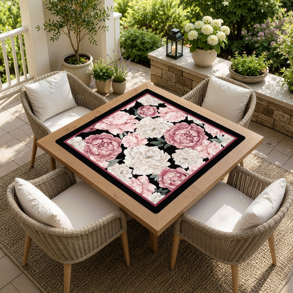 Peony Floral Garden Black and Pink Collection Mahjong Mat for Table - Shipped Rolled alternate view