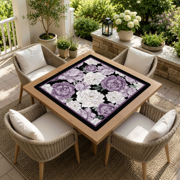 Peony Floral Garden Black and Purple Collection Mahjong Mat for Table - Shipped Rolled alternate view