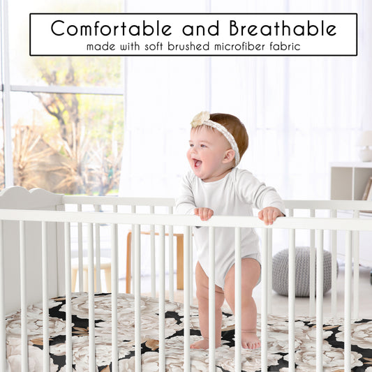 Peony Floral Garden Black and Ivory Collection Crib Sheet