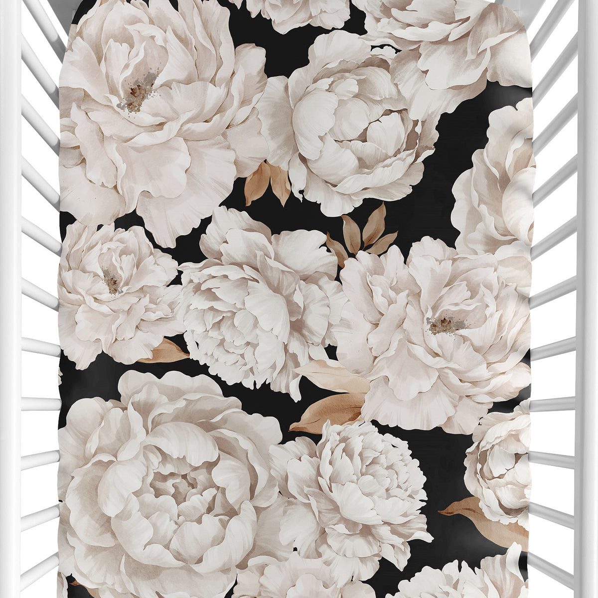 Peony Floral Garden Black and Ivory Collection Crib Sheet