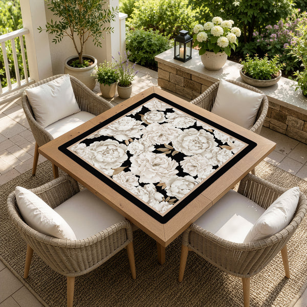 Peony Floral Garden Black and Ivory Collection Mahjong Mat for Table - Shipped Rolled alternate view