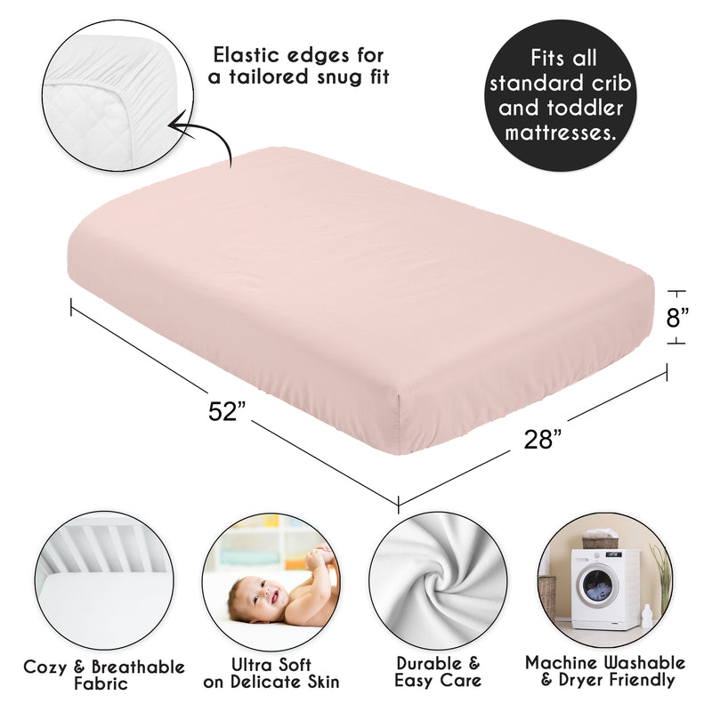 Peony Floral Garden Pink and Ivory Collection Crib Sheet - Solid Blush Pink