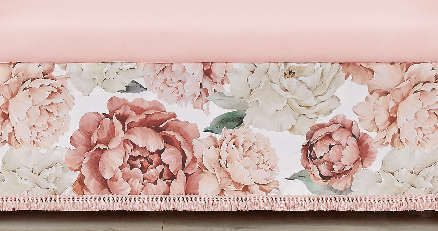 Peony Floral Garden Pink and Ivory Collection Fringe Crib Bed Skirt