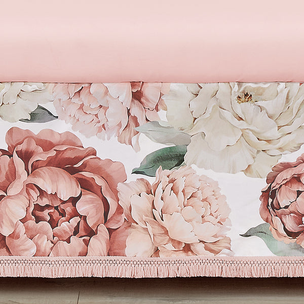 Peony Floral Garden Pink and Ivory Collection Fringe Crib Bed Skirt