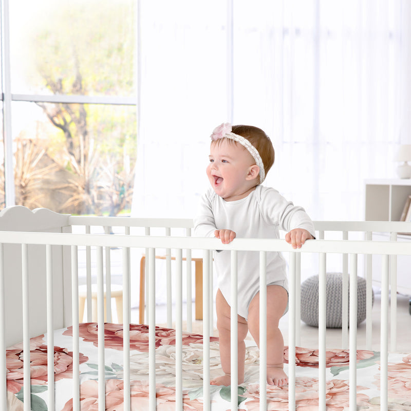 Peony Floral Garden Pink and Ivory Collection Crib Sheet - Oversized Flower Print