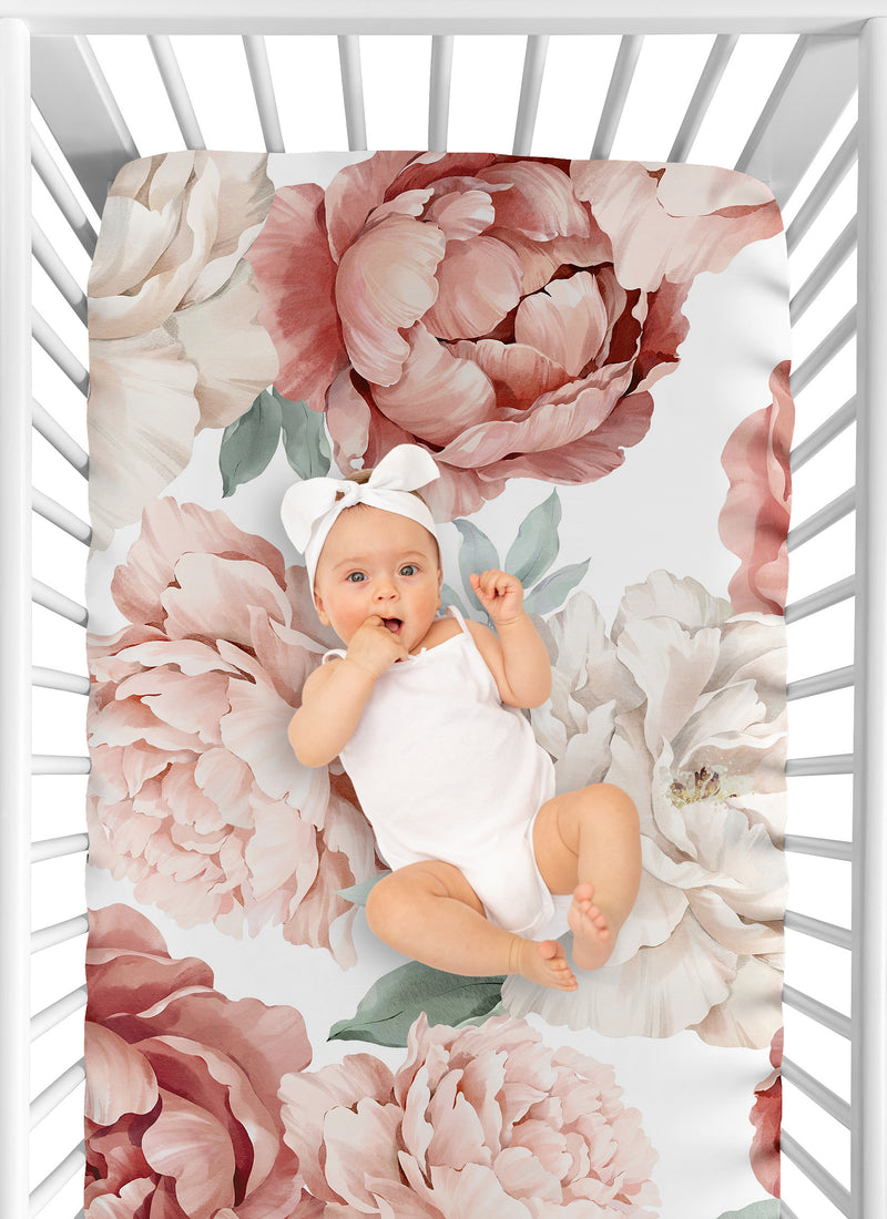Peony Floral Garden Pink and Ivory Collection Crib Sheet - Oversized Flower Print