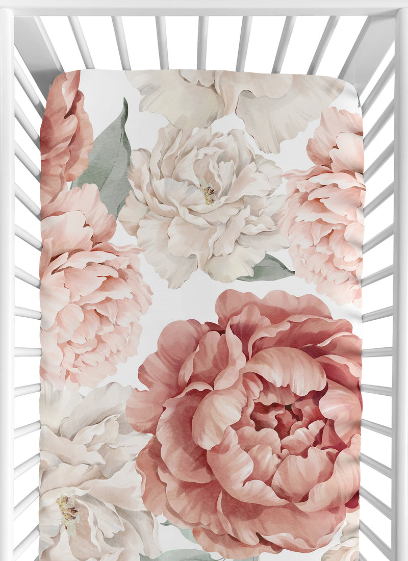 Peony Floral Garden Pink and Ivory Collection Crib Sheet - Oversized Flower Print