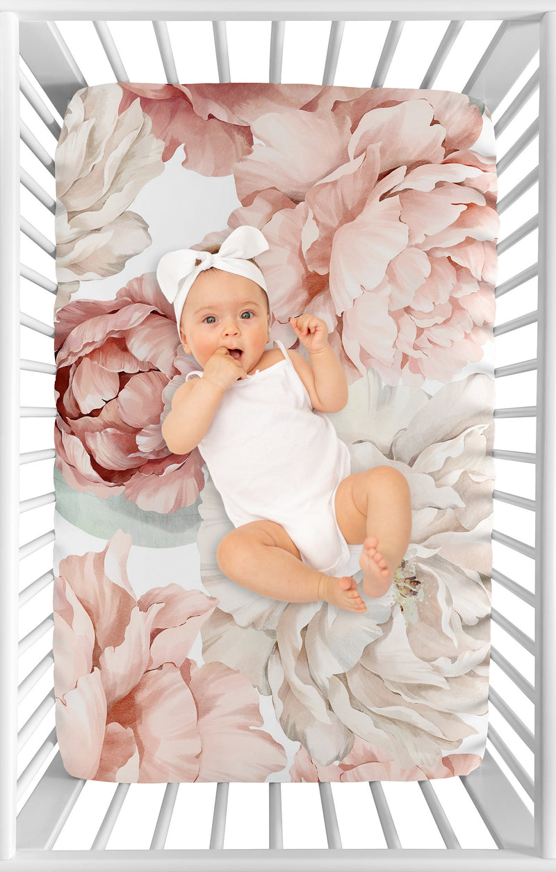 Peony Floral Garden Pink and Ivory Collection Mini Crib Sheet - Oversized Flower Print