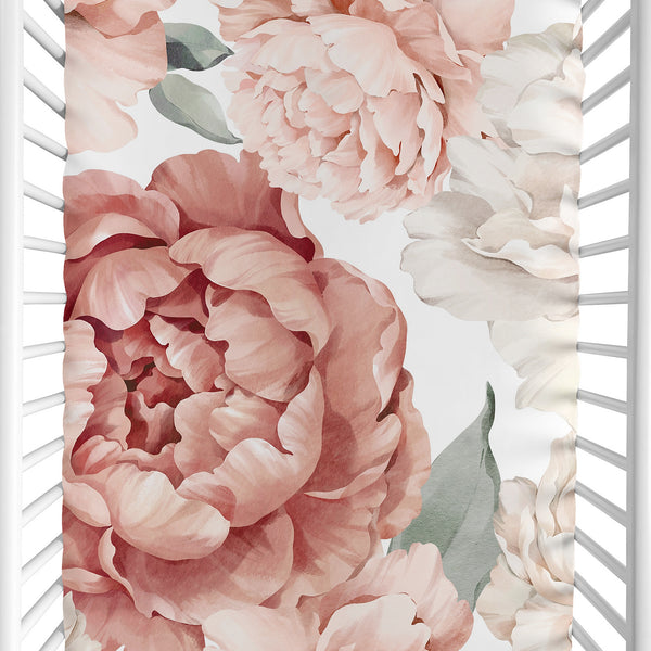 Peony Floral Garden Pink and Ivory Collection Mini Crib Sheet - Oversized Flower Print