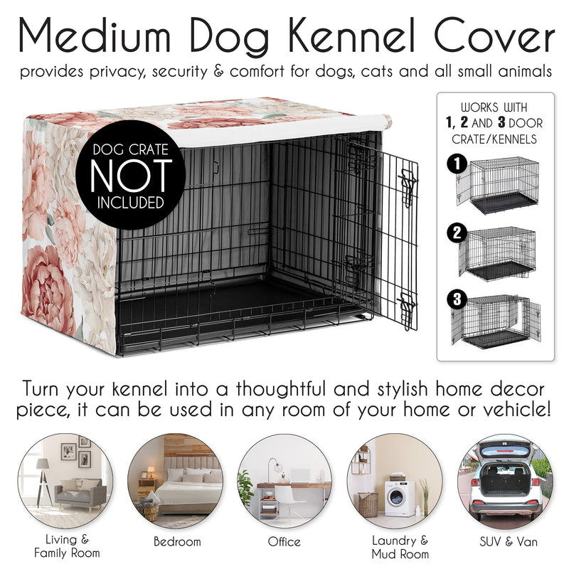 Peony Floral Garden Pink and Ivory Collection Dog Crate Kennel Cover 36in.
