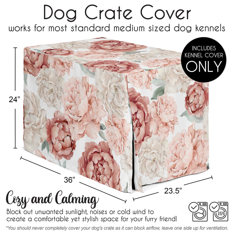 Peony Floral Garden Pink and Ivory Collection Dog Crate Kennel Cover 36in.