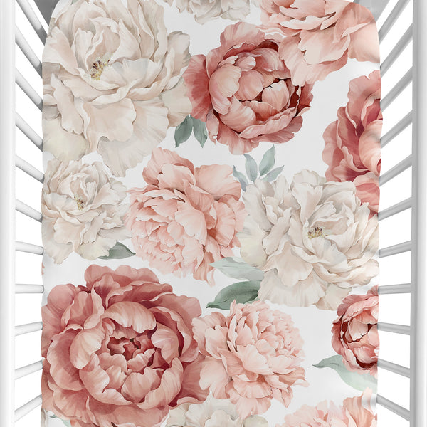 Peony Floral Garden Pink and Ivory Collection Crib Sheet