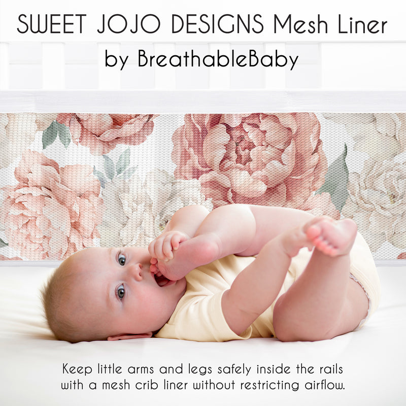 Peony Floral Garden Pink and Ivory Collection Sweet Jojo Designs + BreathableBaby Breathable Mesh Crib Liner