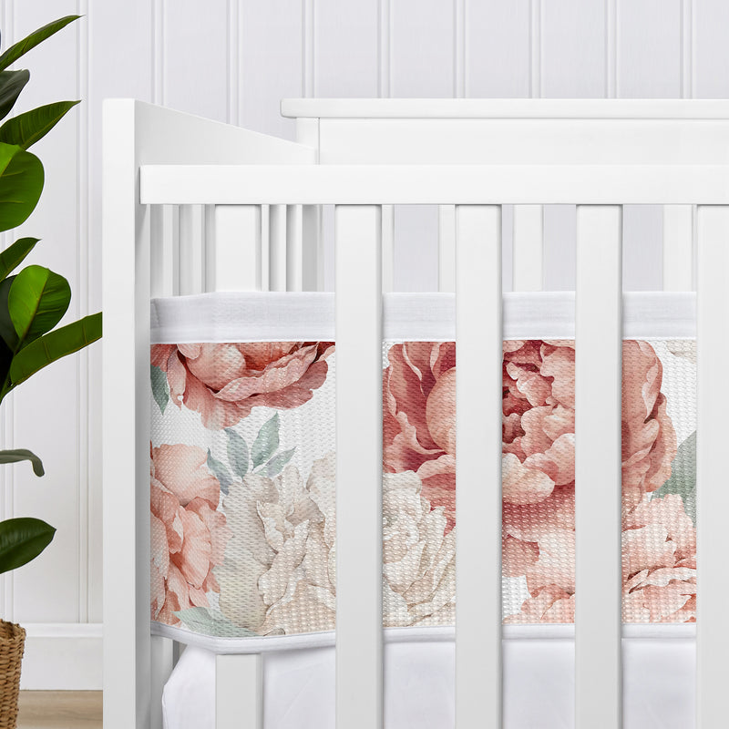 Peony Floral Garden Pink and Ivory Collection Sweet Jojo Designs + BreathableBaby Breathable Mesh Crib Liner