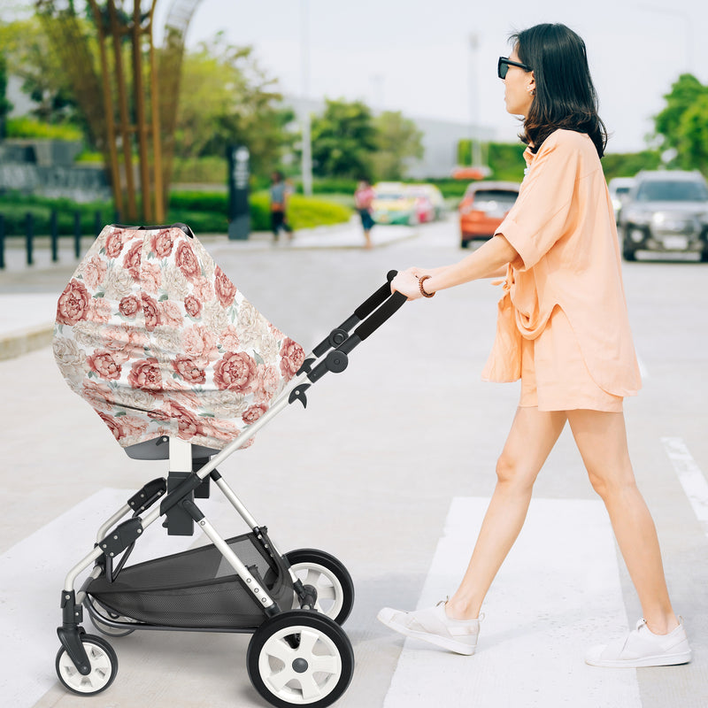Peony Floral Garden Pink and Ivory Collection Multi Use Baby Car Seat and Nursing Cover