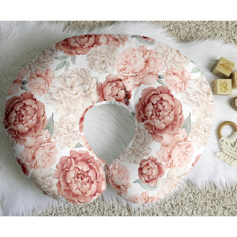 Peony Floral Garden Pink and Ivory Collection Nursing Breastfeeding Pillow Cover