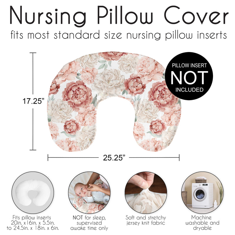 Peony Floral Garden Pink and Ivory Collection Nursing Breastfeeding Pillow Cover