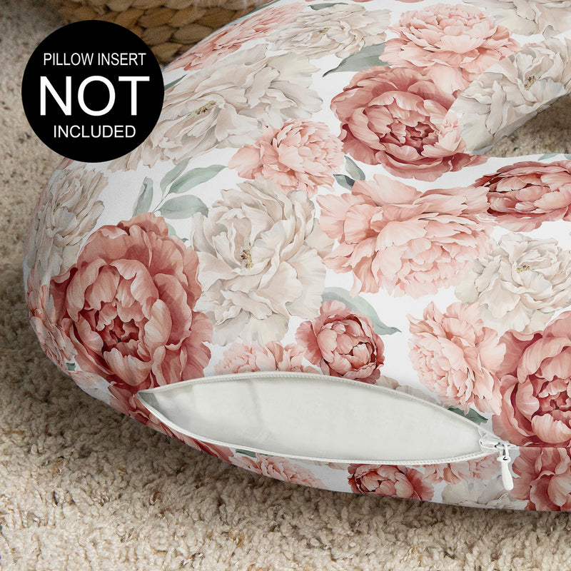 Peony Floral Garden Pink and Ivory Collection Nursing Breastfeeding Pillow Cover