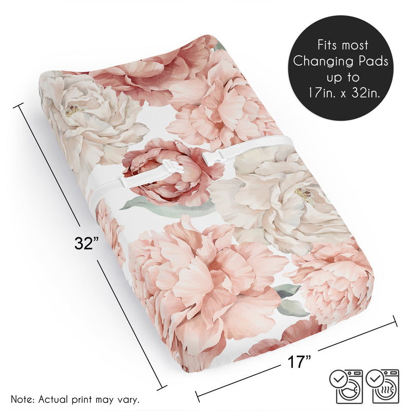 Peony Floral Garden Pink and Ivory Collection Changing Pad Cover Sheet