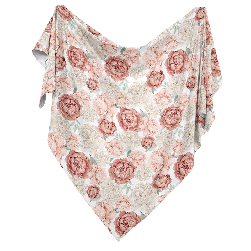 Peony Floral Garden Pink and Ivory Collection Baby Swaddle Blanket