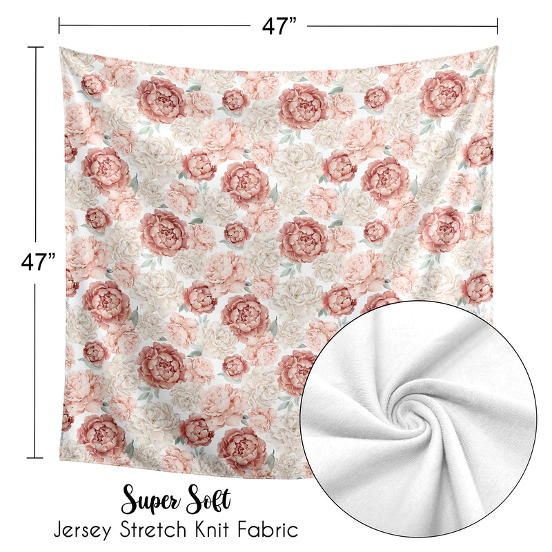 Peony Floral Garden Pink and Ivory Collection Baby Swaddle Blanket