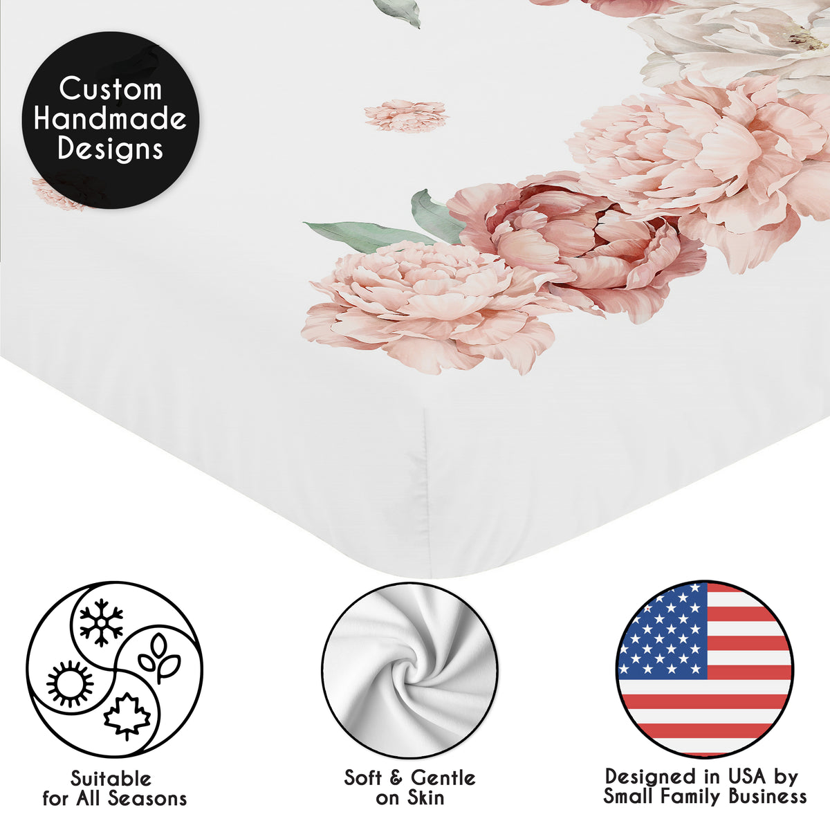 Peony Floral Garden Pink and Ivory Collection Photo Op Crib Sheet