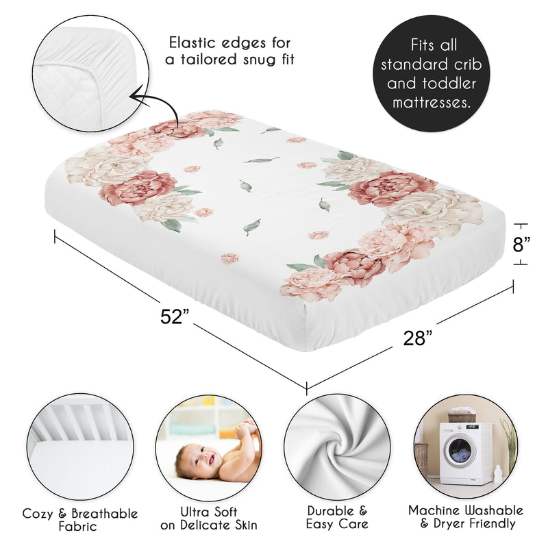 Peony Floral Garden Pink and Ivory Collection Photo Op Crib Sheet