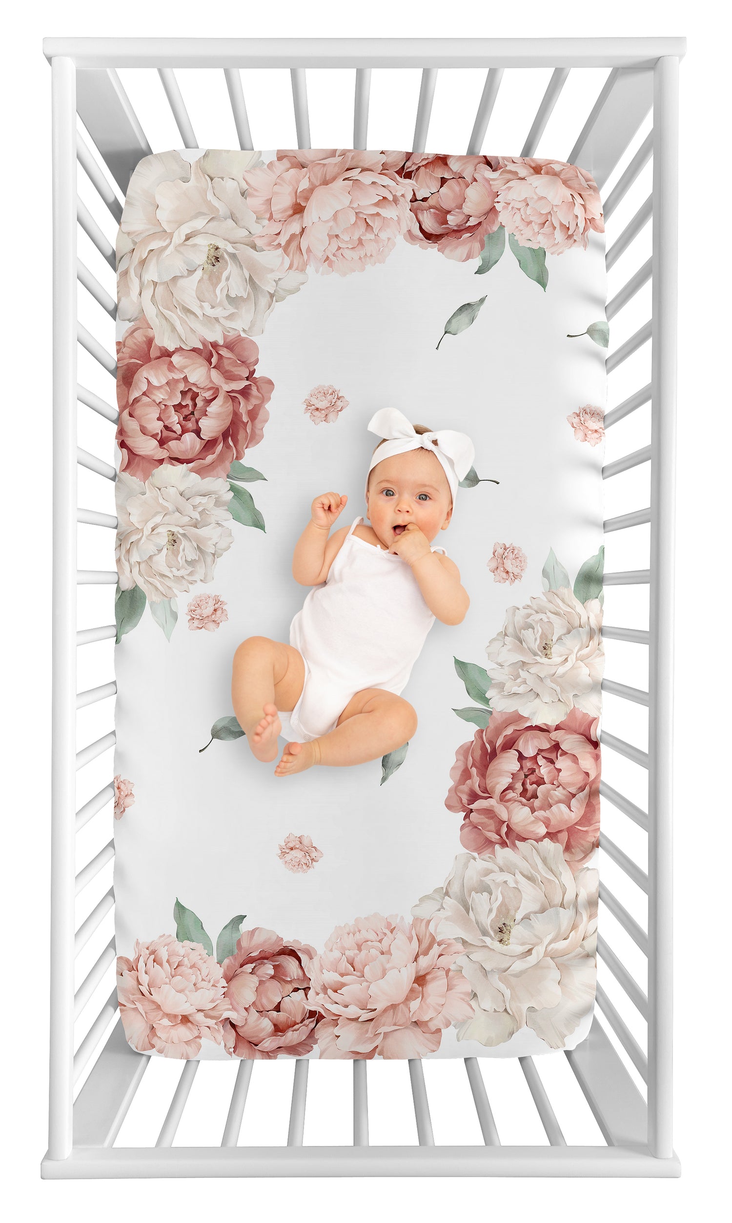 Peony Floral Garden Pink and Ivory Collection Photo Op Crib Sheet