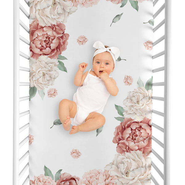 Peony Floral Garden Pink and Ivory Collection Photo Op Crib Sheet