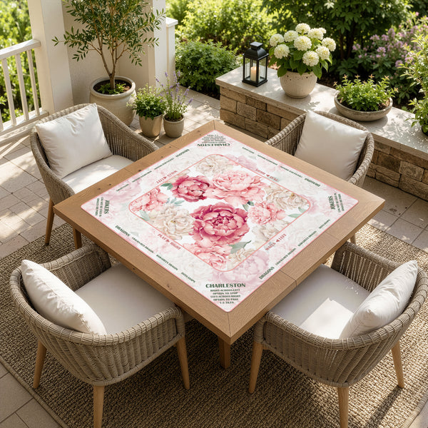 Peony Floral Garden Pink & Ivory Collection Mahjong Mat for Table with Rules - Shipped Rolled alternate view