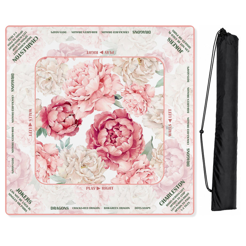 Peony Floral Garden Pink & Ivory Collection Mahjong Mat for Table with Rules - Shipped Rolled