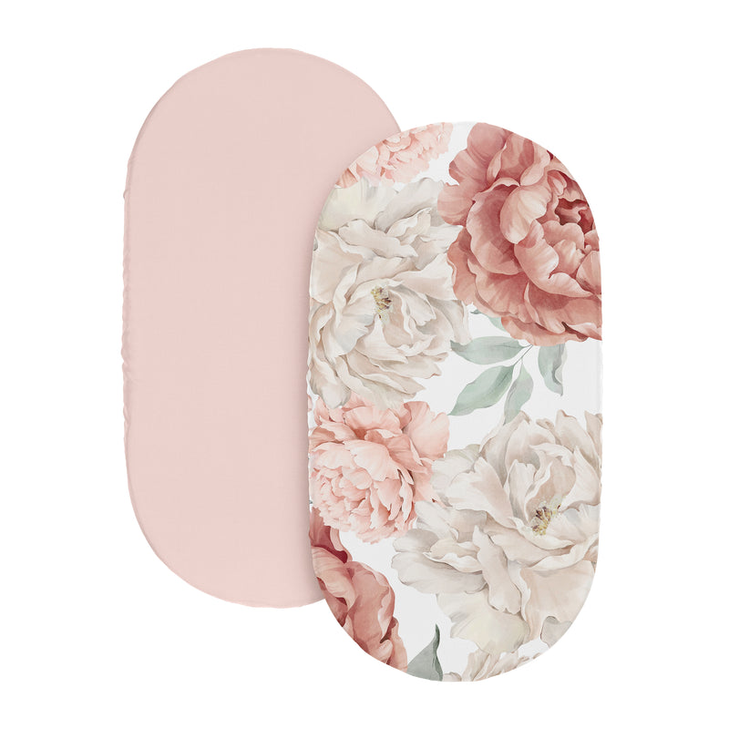 Peony Floral Garden Pink and Ivory Collection 2 Pack Baby Bassinet Fitted Sheets