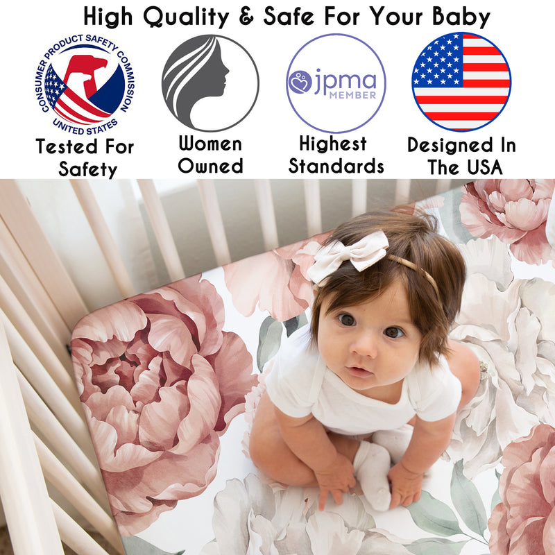 Peony Floral Garden Pink and Ivory Collection 2 Pack Crib Sheets