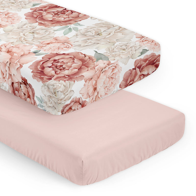 Peony Floral Garden Pink and Ivory Collection 2 Pack Crib Sheets